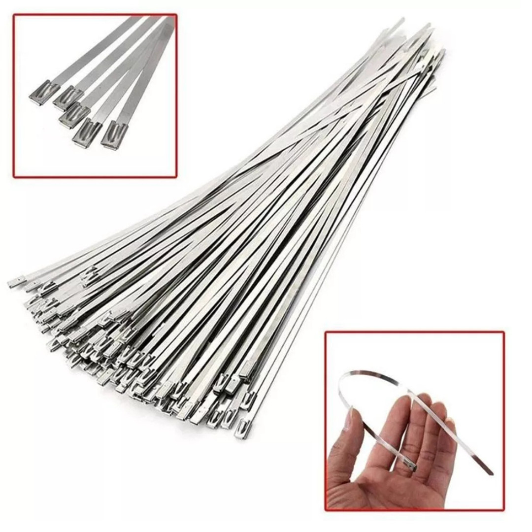 100 Pcs 150*4.6mm 304 Stainless Steel Metal Exhaust Wrap Locking Cable Zip Ties