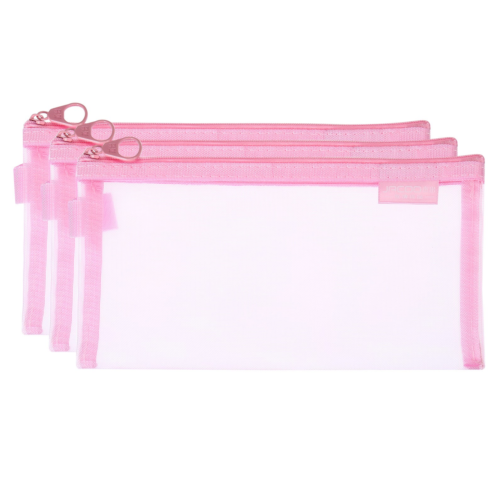 3pcs Mesh Cosmetic Bags, A6 case Nylon Makeup Zipper Mesh Bag, Pink