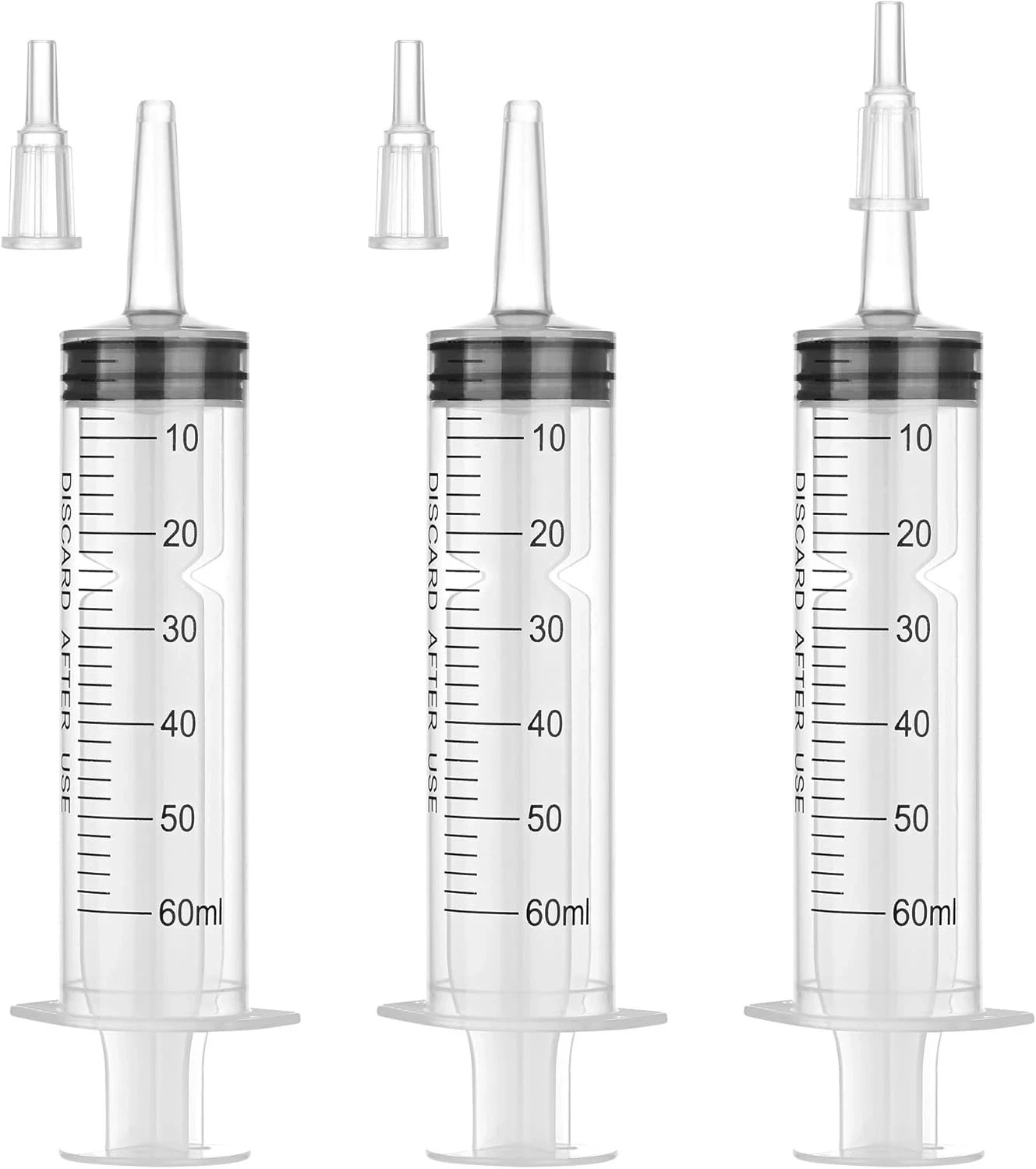 60mL Plastic Syringe for Liquid – 3 Pack Large Syringes with Adapter for Scienti