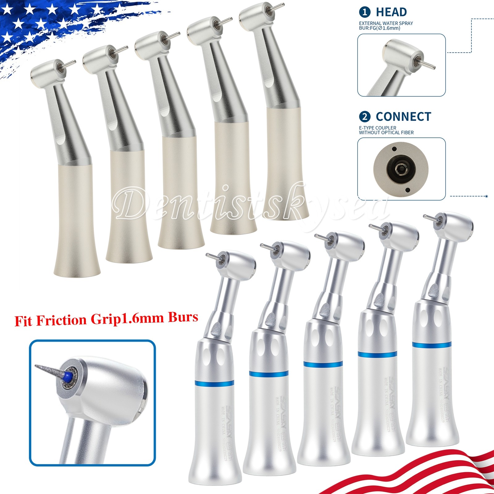 Low Speed Handpieces Contra Angle Push Button E-Type fit FG 1.60mm Burs