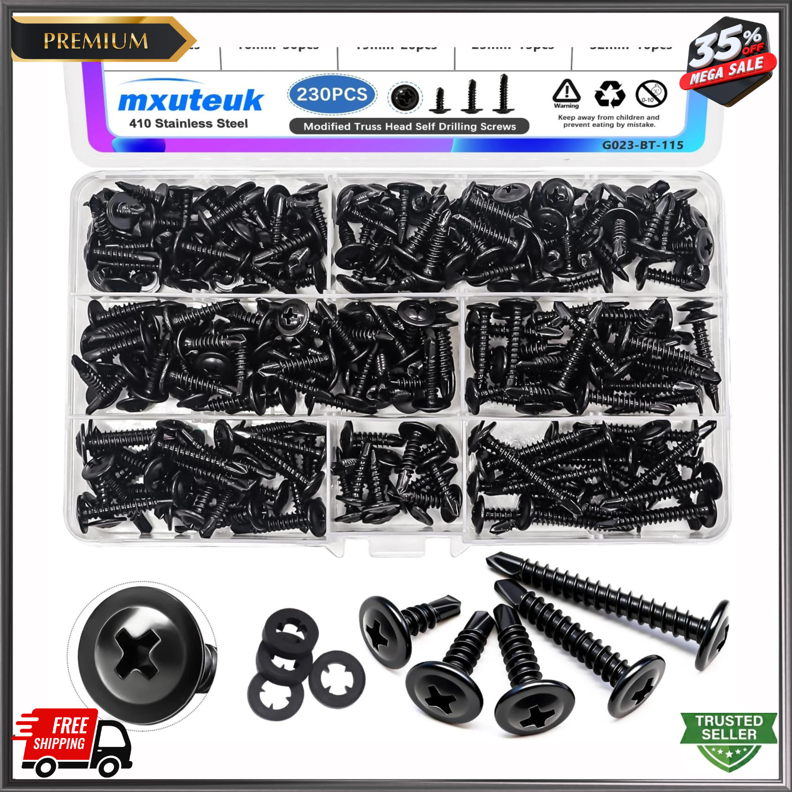 230PCS #8 Self Tapping Screws,410 Stainless Steel Self Tapping Screws for Metal,
