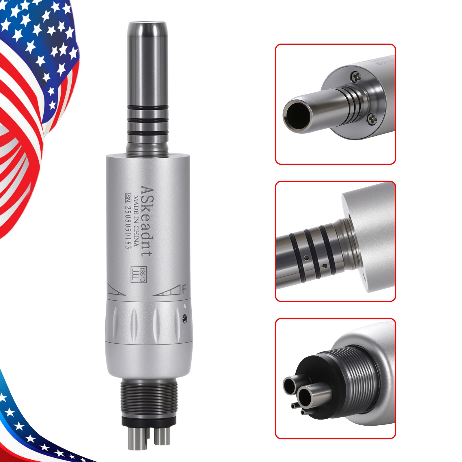 ASkeadnt Dental Inner Channel Slow Low Speed Air Motor Handpiece 4 Hole E-type