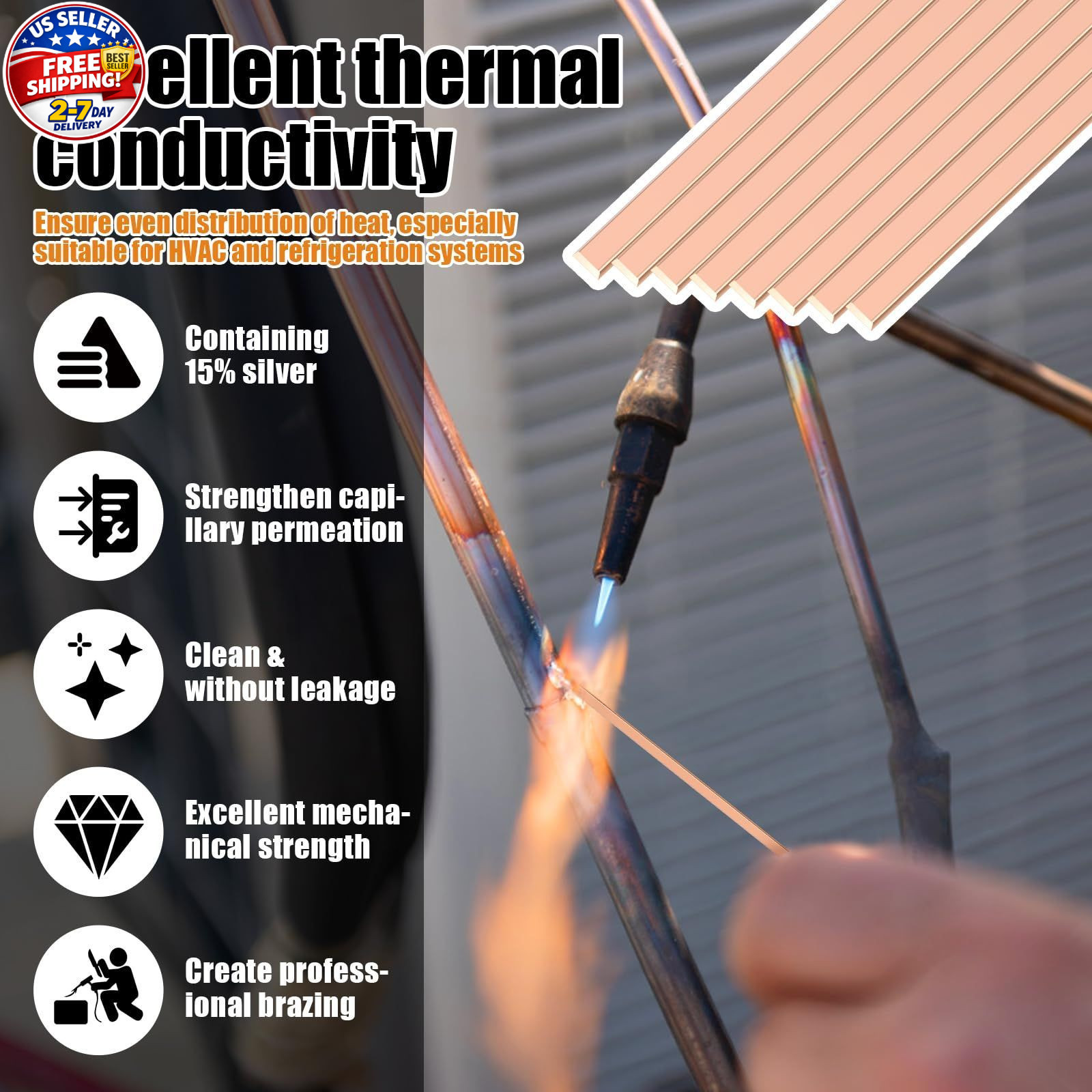 50 Sticks 15% Silver Brazing Rods AWS BCuP-5 15% Silver Solder Phos Copper Brazi