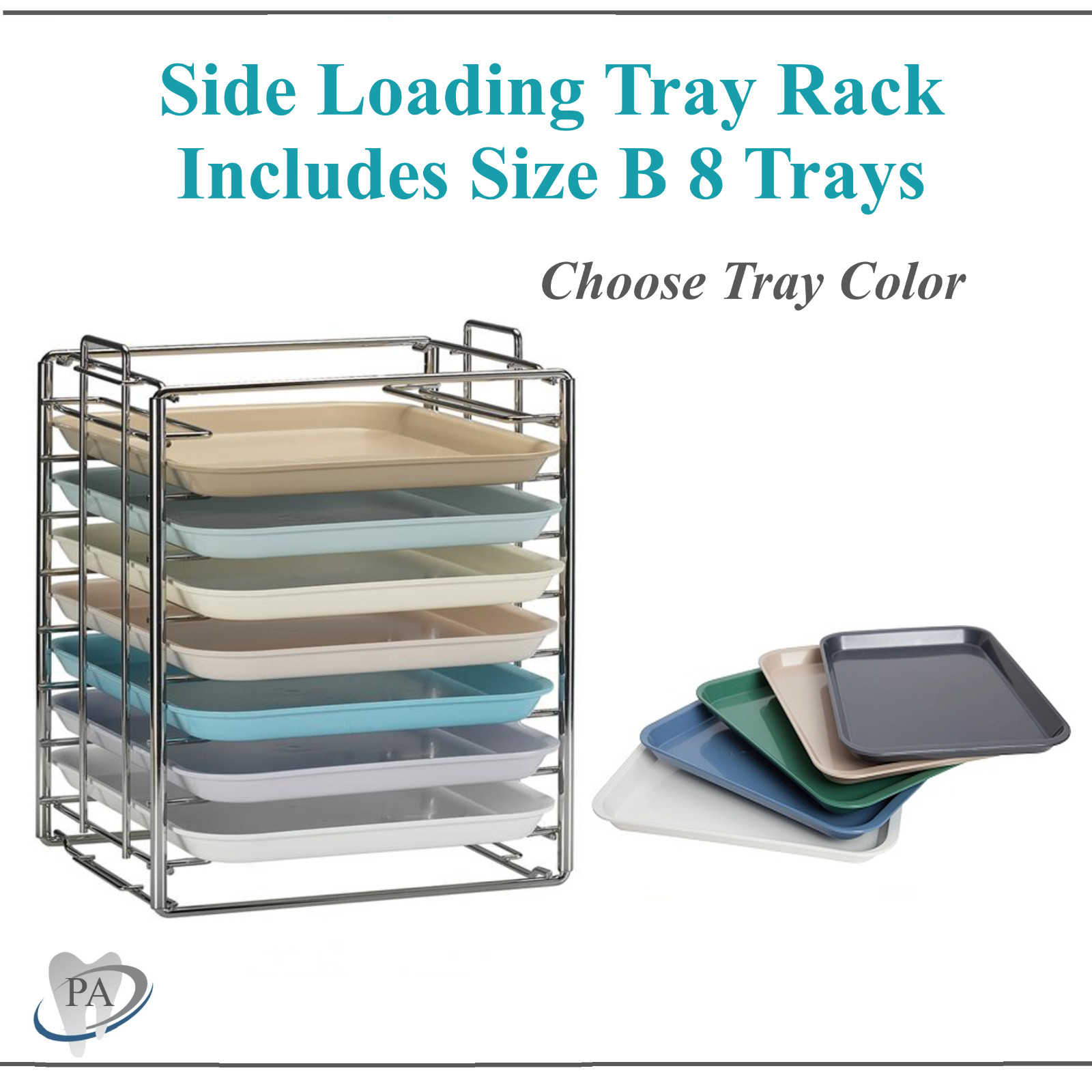 DENTAL Side Loading Tray Rack Size B Includes 8 Trays ( Choose Tray Color)