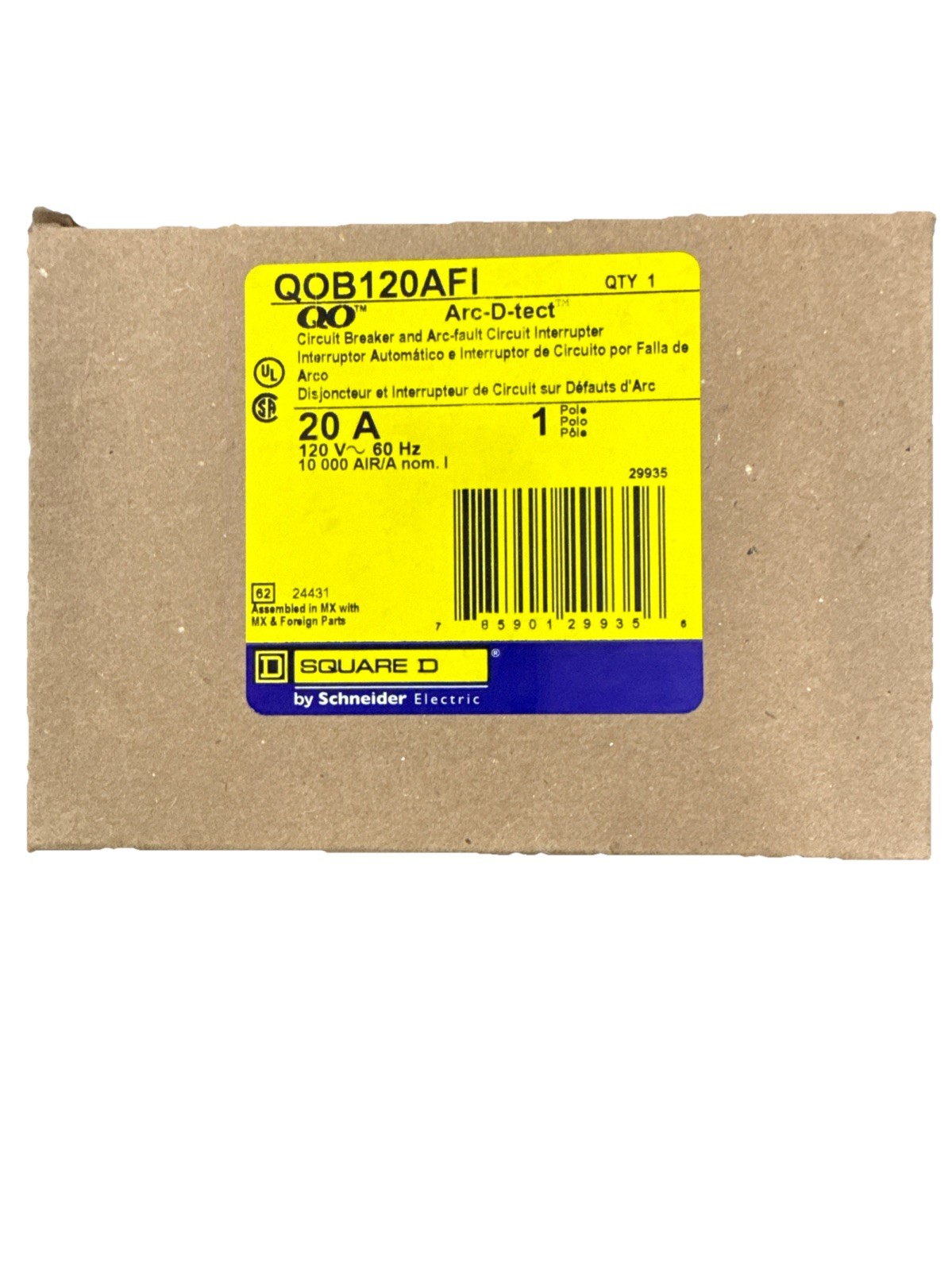 Square D QOB120AFI 20A 1 Pole Circuit Breaker