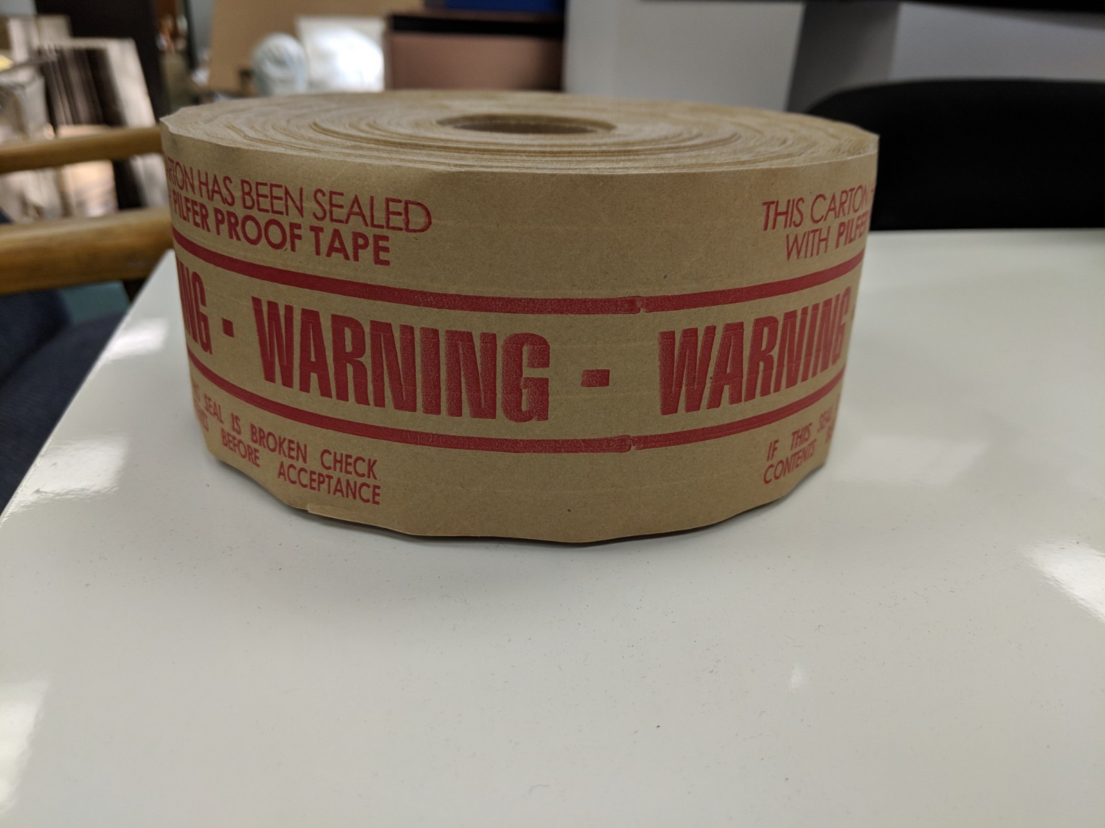 3″ x 450′ Reinforced Water Activated WARNING tape heavy duty gummed 10 rolls/ cs