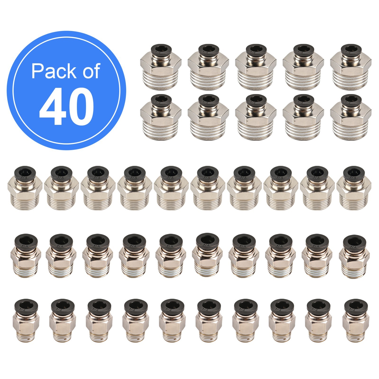 40Pcs 1/4 Tube OD to 1/2&1/4&1/8&3/8 NPT Push to Connect Fitting Kit Adapter