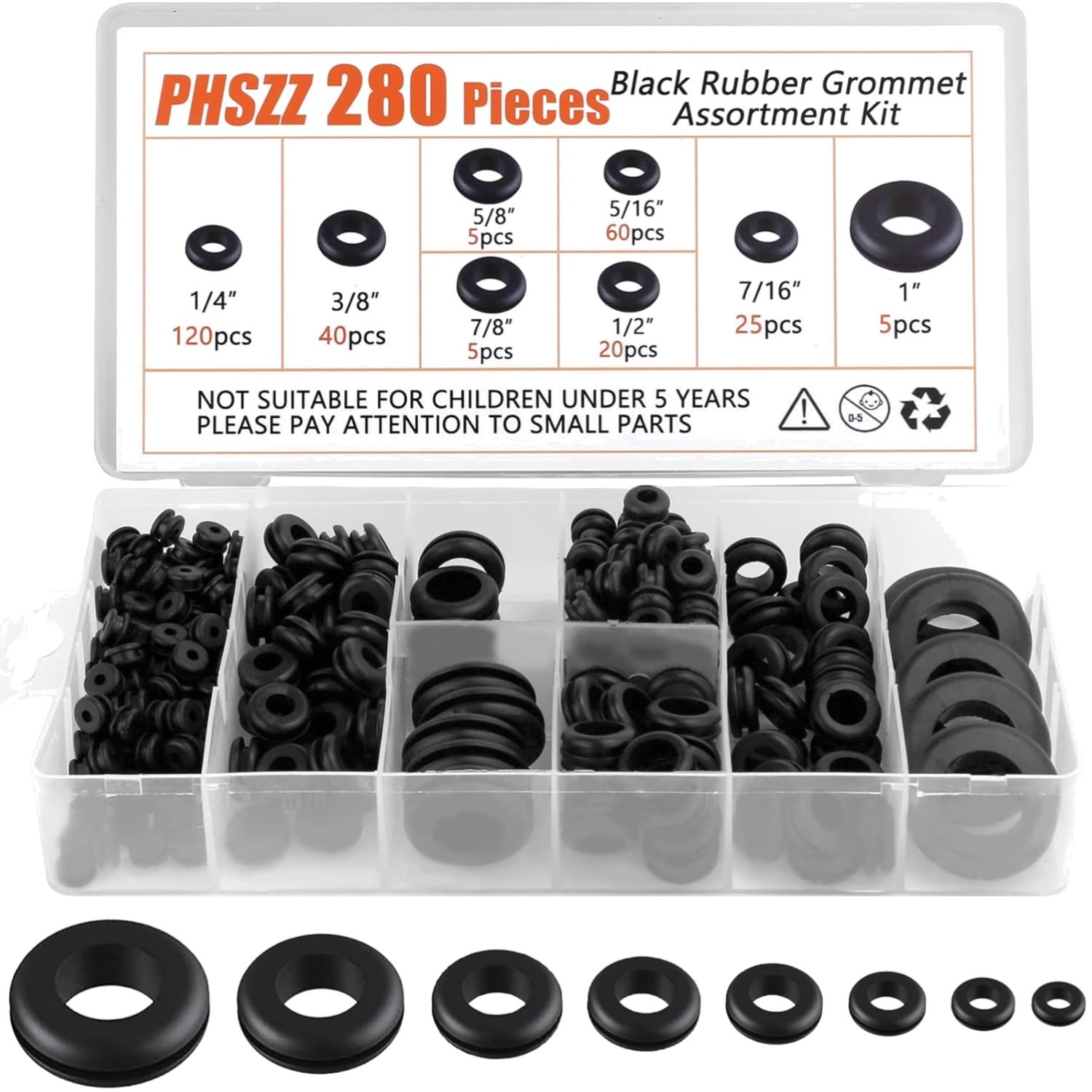 280 PCS Rubber Grommets Kit, Rubber Hole Grommet Gaskets Assortment for Wiring