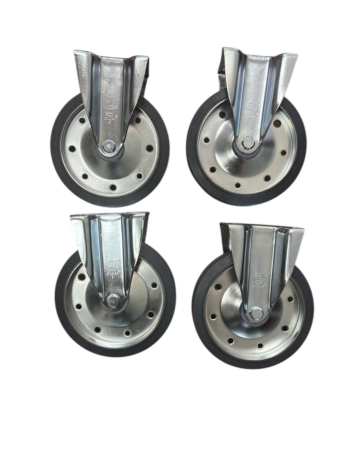 8″ Fixed Rubber Wheel on Aluminum Caster Set (4 Pack)