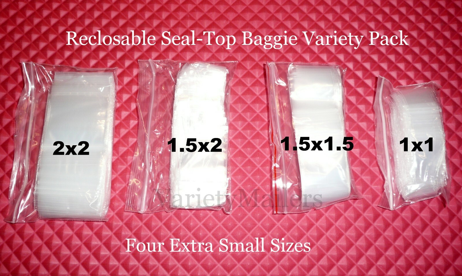 400 Reclosable Bag Variety Pack 1×1 1.5×1.5 1.5×2 2×2 Tiny Seal-Top Baggies