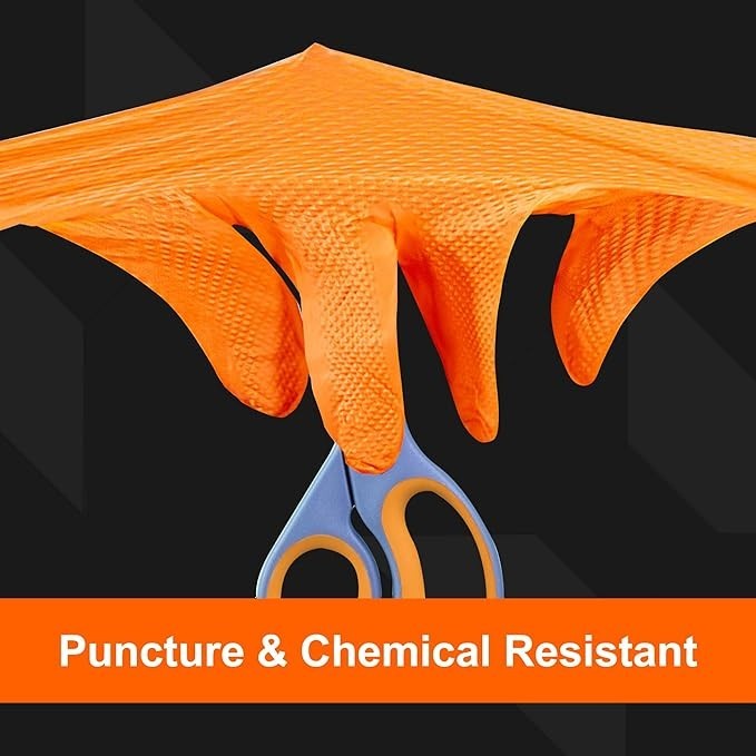 GLOVEWORKS HD Orange Nitrile Gloves 8Mil Raised Diamond Texture, Medium, 400ct