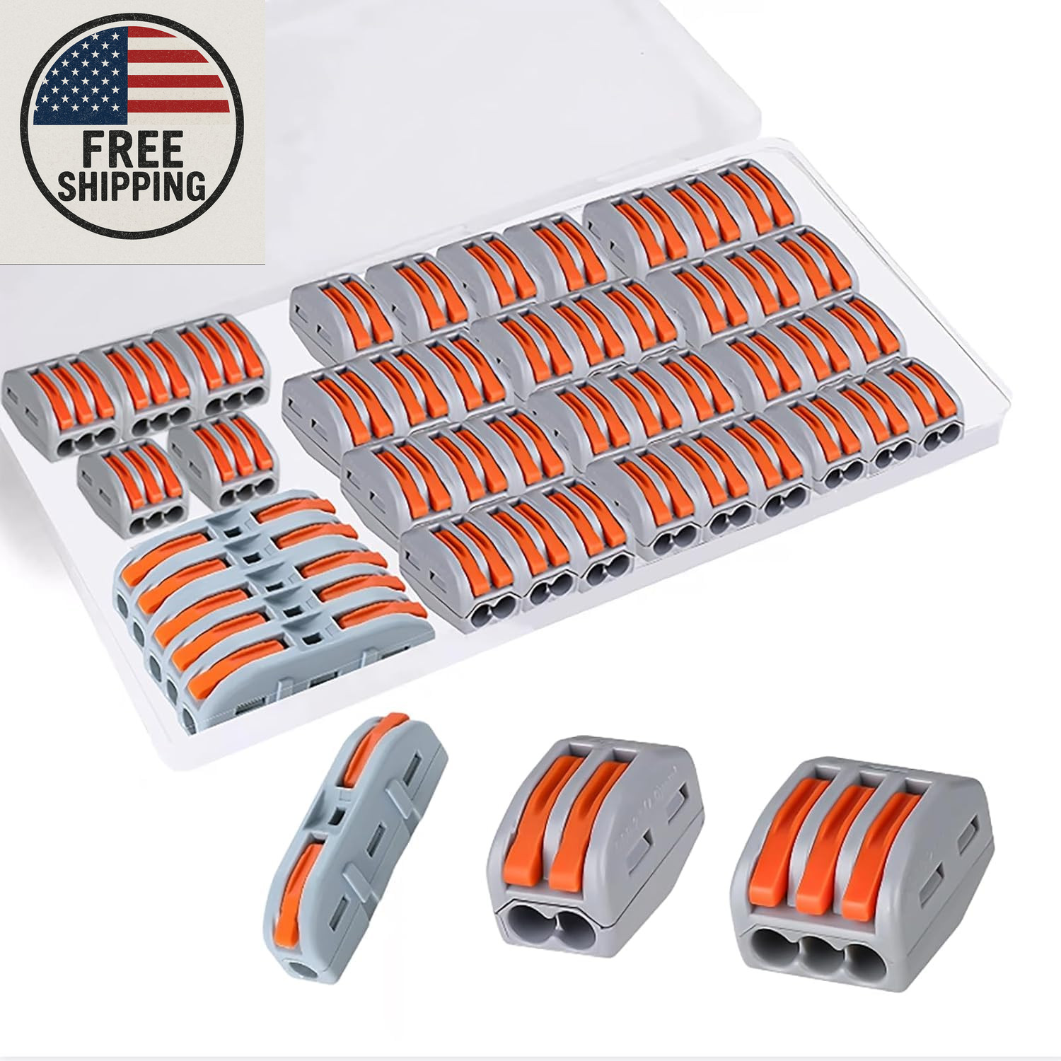 44Pcs Lever Wire Connectors Kit | 1/2/3 Port Push-In Quick Splice Terminals 28-1