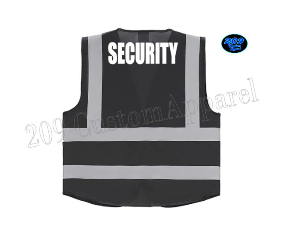 Security Reflective Safety Black Vest High Visibility W/ Pocket Unisex WH PRINT