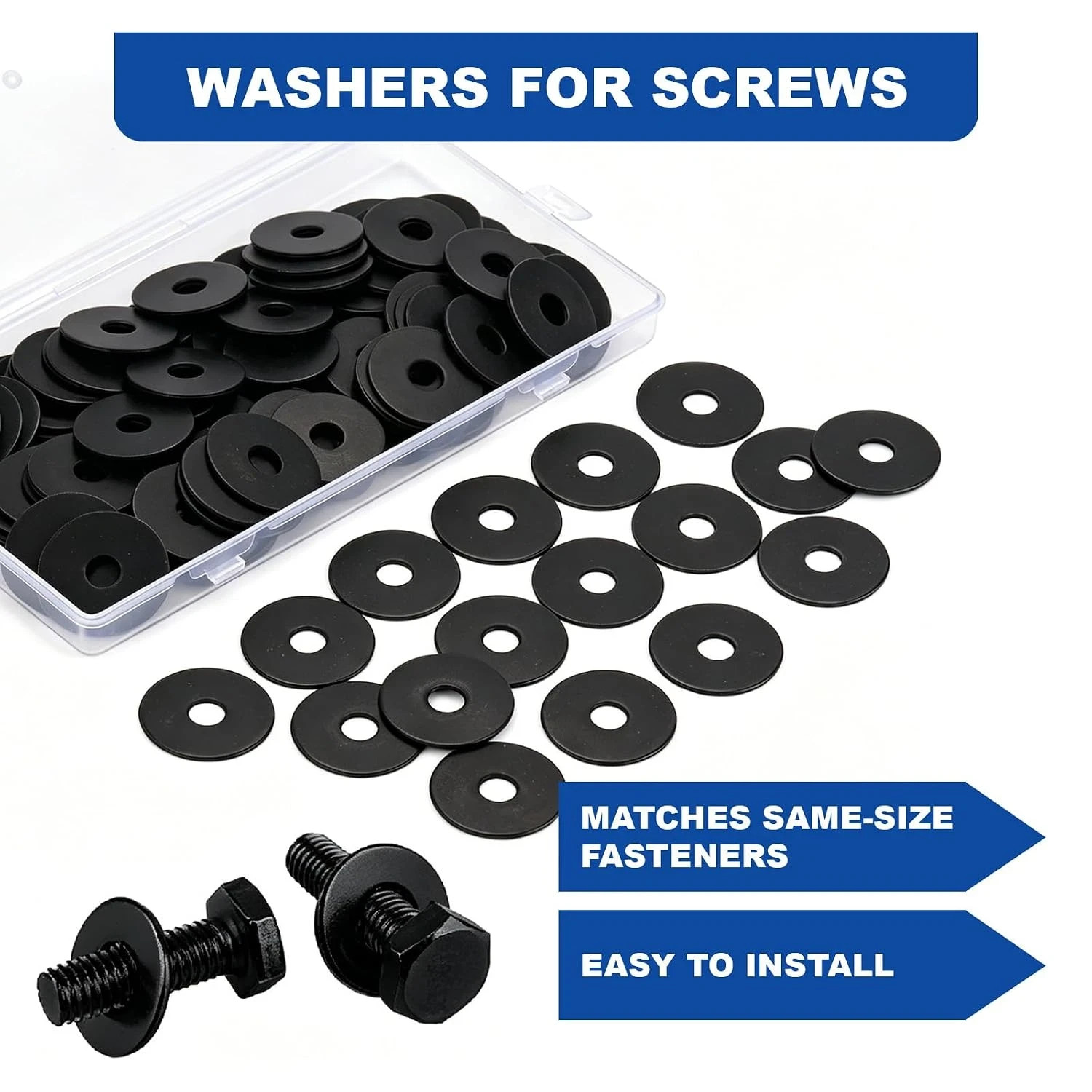 100Pcs 1/4″ X 1″ Flat Washers, 304 Stainless Steel Fender Washers, Black Finish,