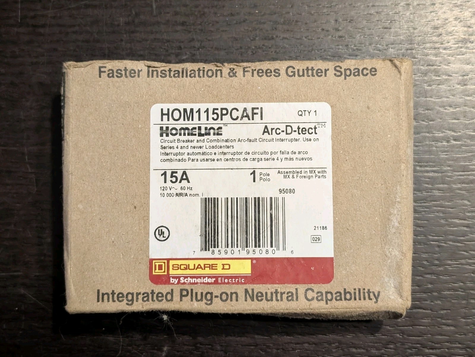 Square D HOM115PCAFI Circuit Breaker 15A 1P 120VAC 10kA AIR Combo Arc Fault PON
