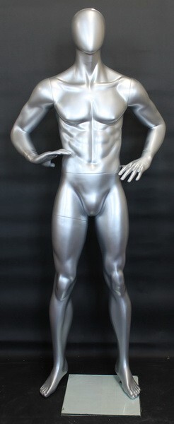 New! 6 ft 3 in H Matte Silver Male Egg Head Mannequin Muscular Body Form SFM62ES