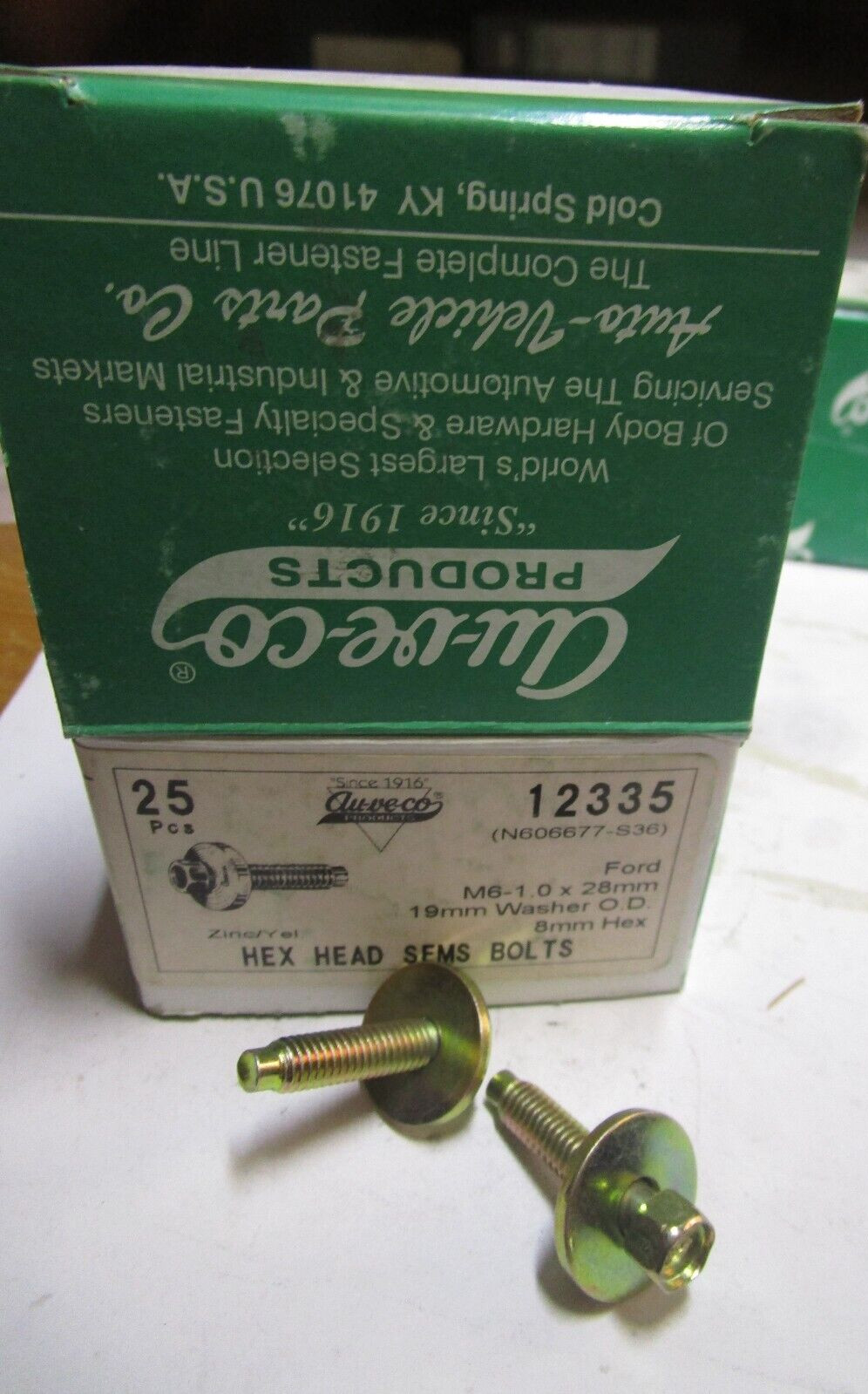 Auveco 12335 M6-1.0 X 28mm Indented Hex Washer Head SEMS w/Dog – Zinc box of 25