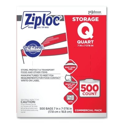 Double Zipper Storage Bag, 1 Quart, 500/Box SC Ziploc 682256 198007076370