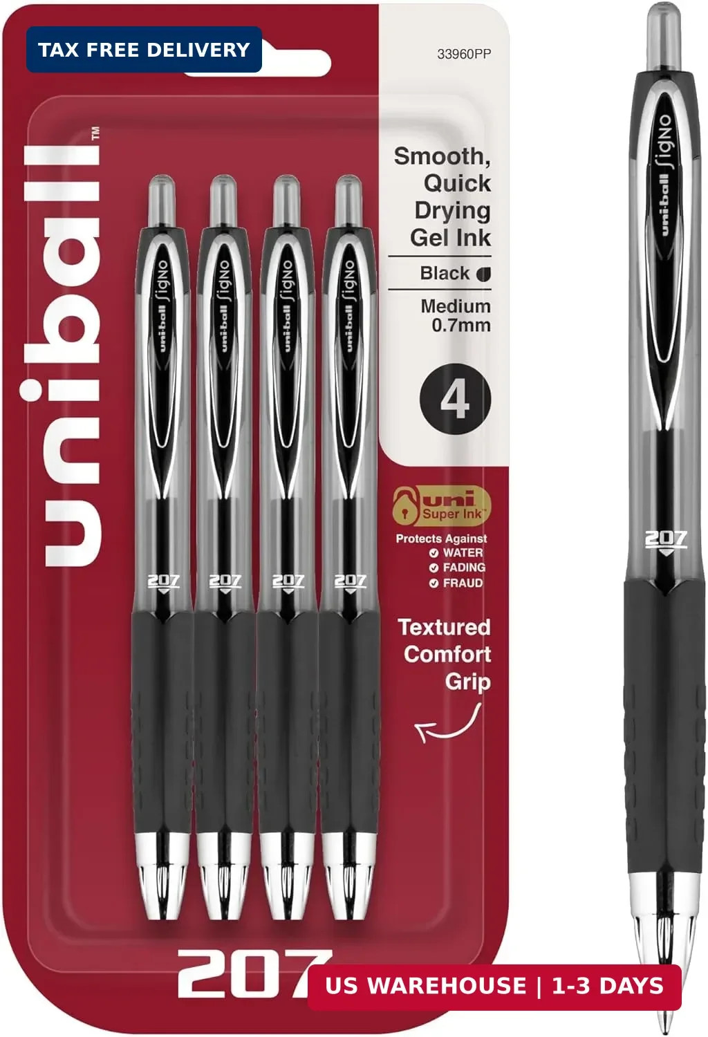 uni-ball® 207™ Retractable Fraud Prevention Gel Pens, Medium Point, 0.7 mm, Blac