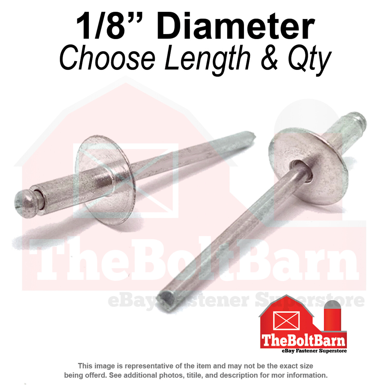 1/8″ Oversized Dome Head Blind Pop Rivets Steel/Steel Zinc(Pick Size &Qty)