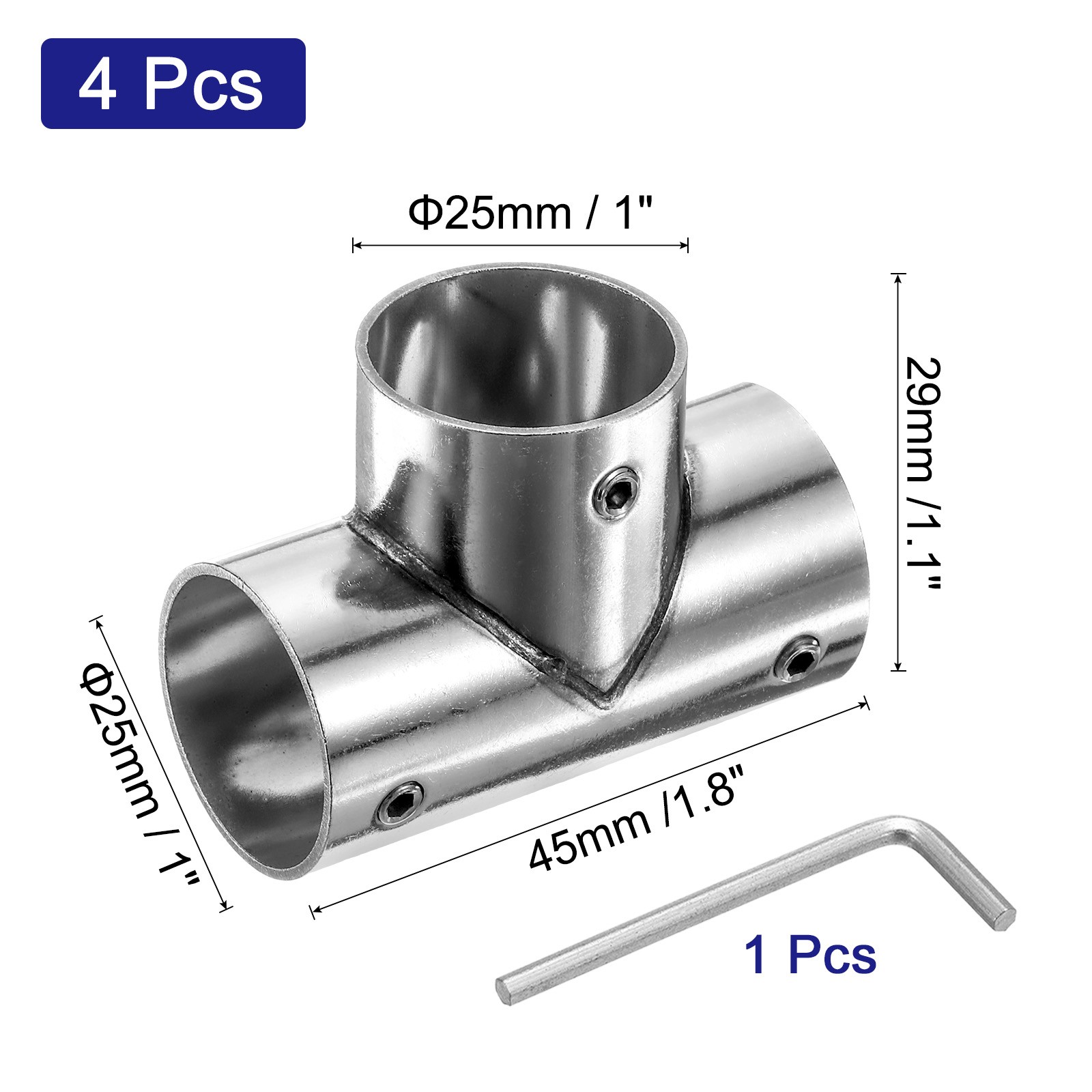 4Pcs Tee Structural Pipe Connectors 1″ Fit Pipe Dia 3 Way