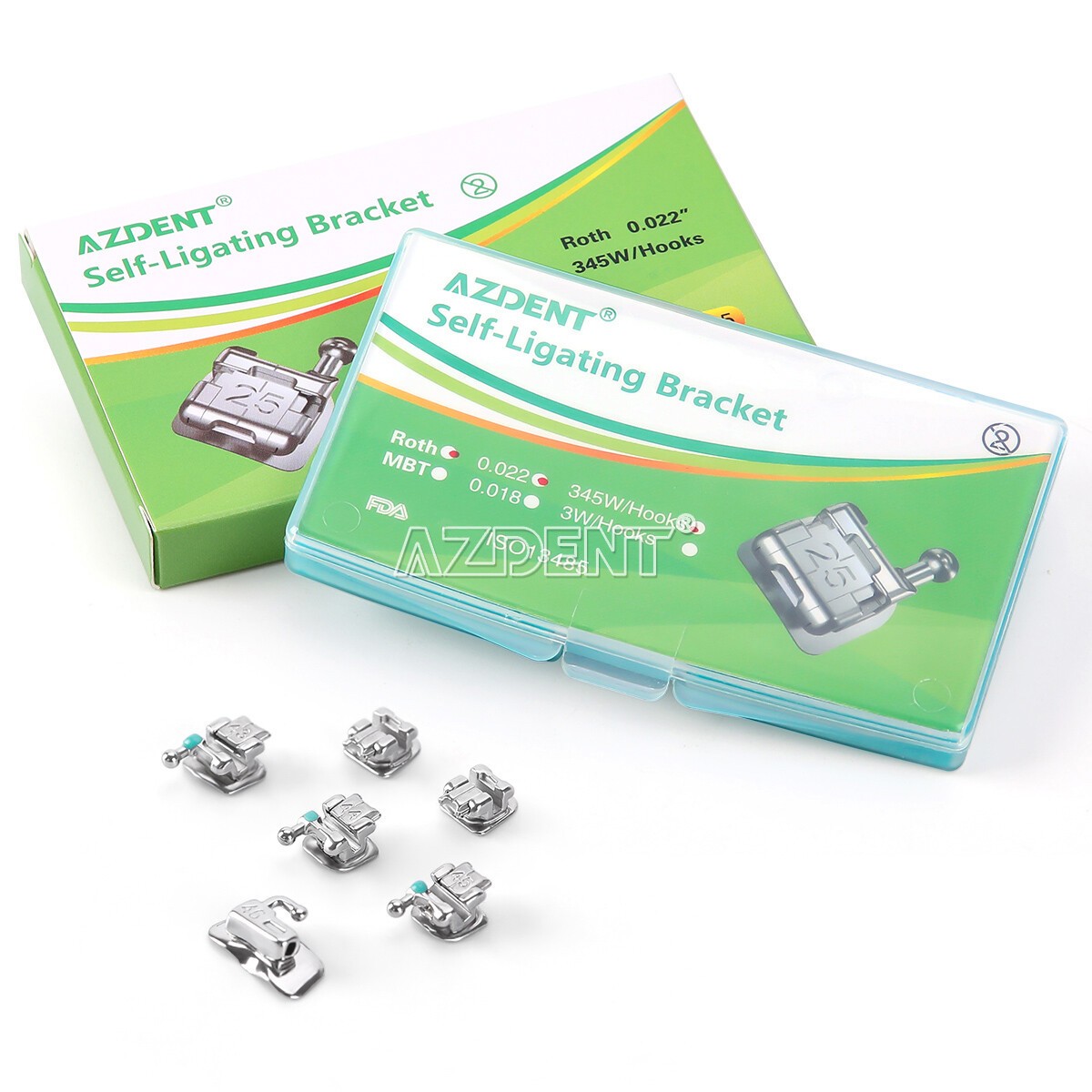 AZDENT Dental Ortho SelfLigating Brackets Braces Metal Mini Roth.022 Hooks 345