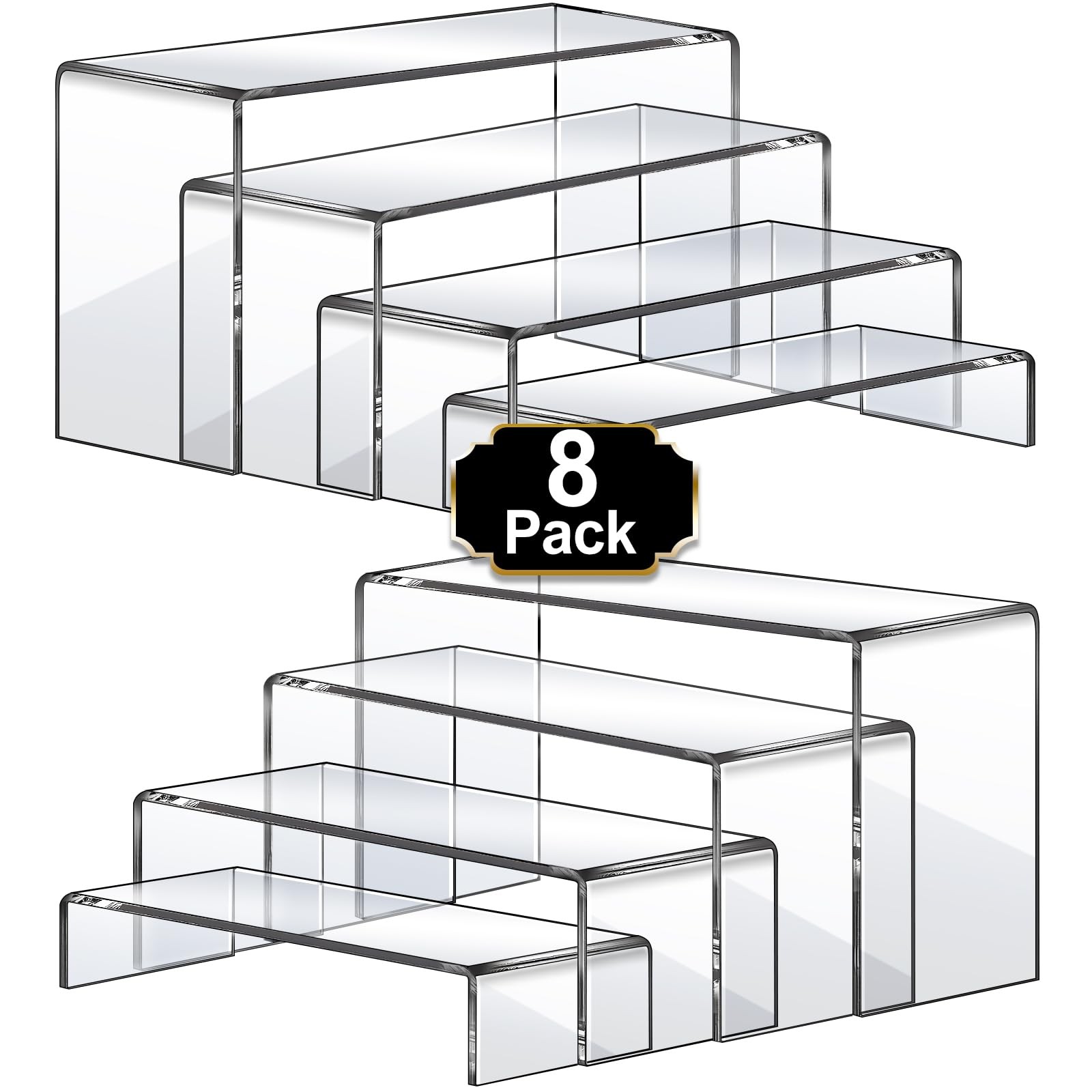 Large Acrylic Risers 8 Pcs 2 Set Display Rectangular Stands Shelf Clear