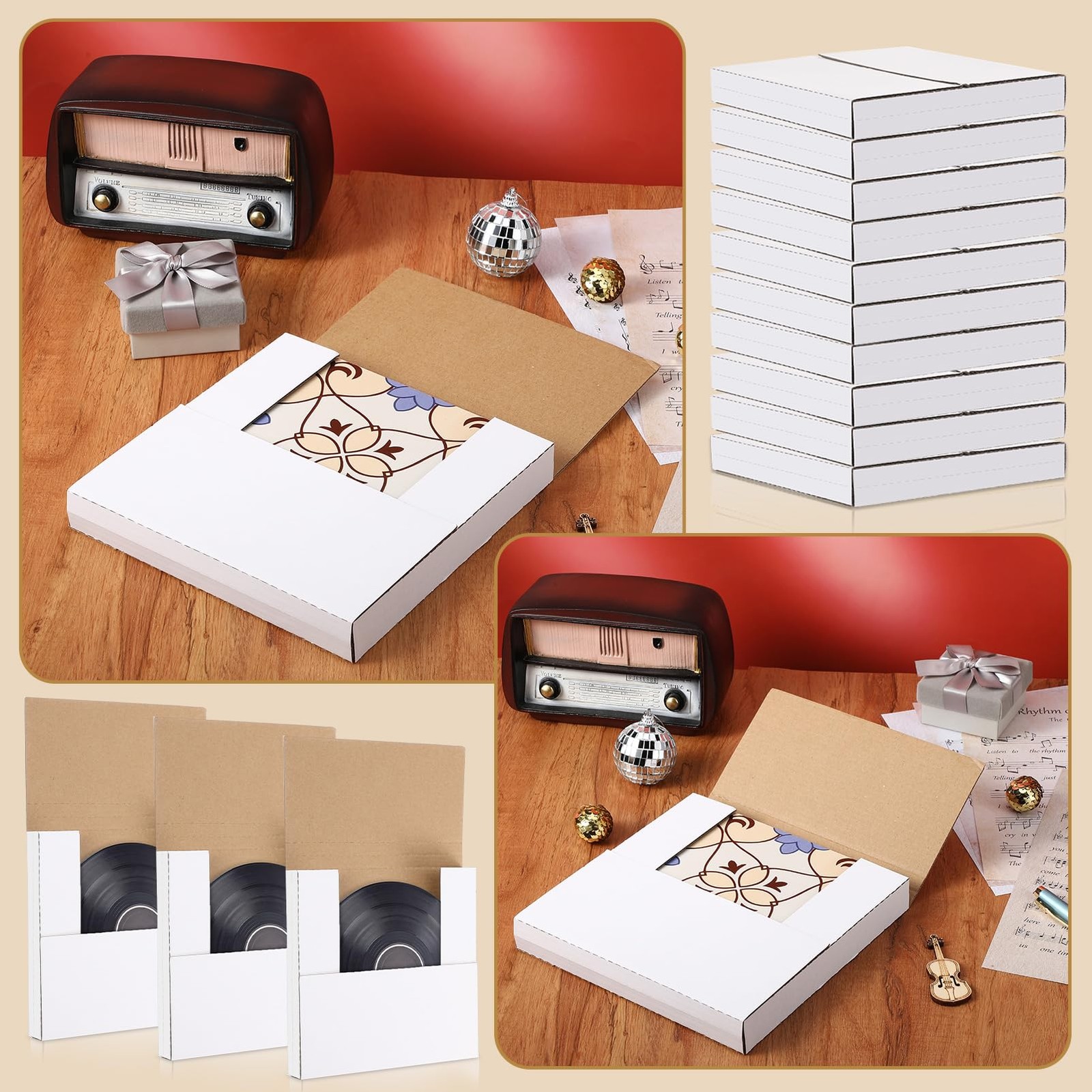 Fuutreo 100 Pack 7 Inch Vinyl Record Mailers Boxes 45 RPM Easy Fold LP White