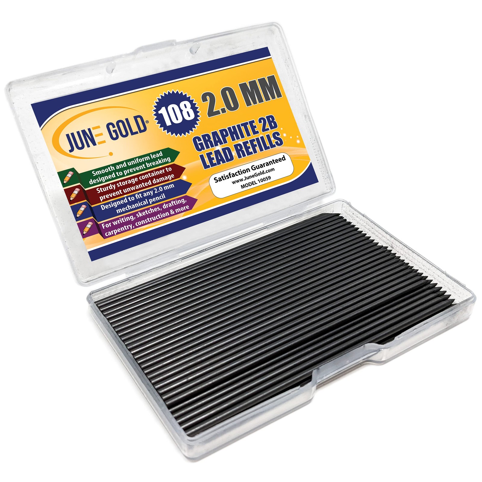 June Gold 2.0 mm, 108 Lead Refills, 2B, 90 108 Count (Pack of 1), 2b Graphite