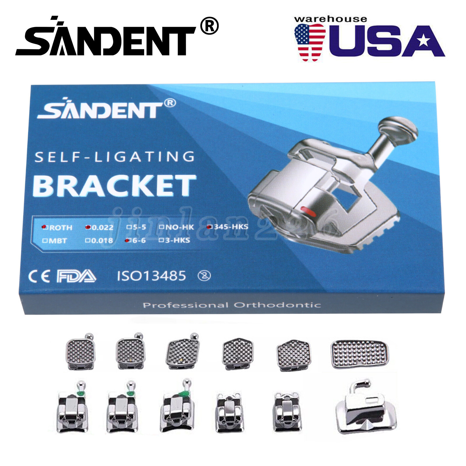 Dental Orthodontic Self-Ligating Brackets Braces Roth 022 Hooks 345