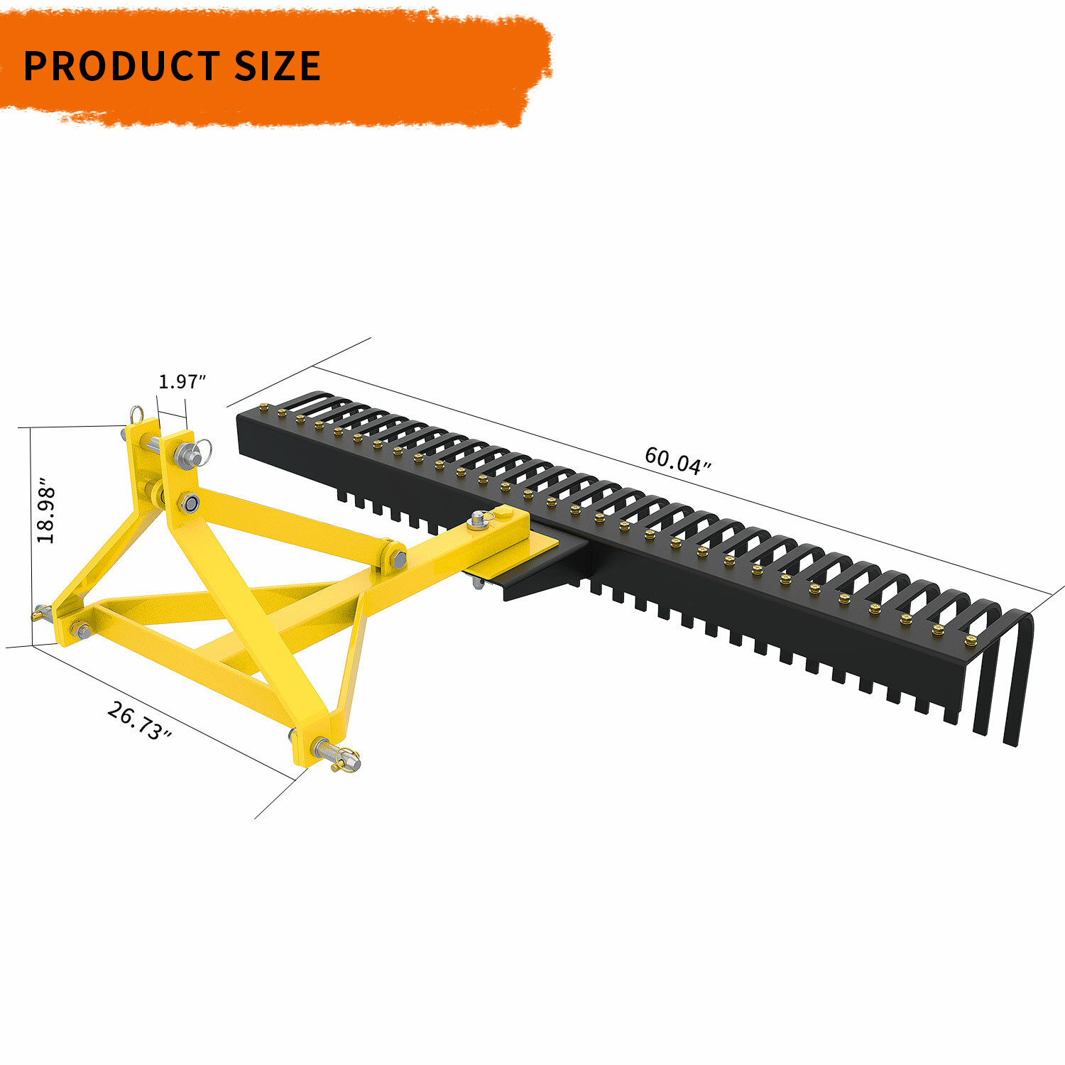 60″ 3 Point Landscape Rock Rake Category 1 Tractor Attachment Soil Gravel Lawn