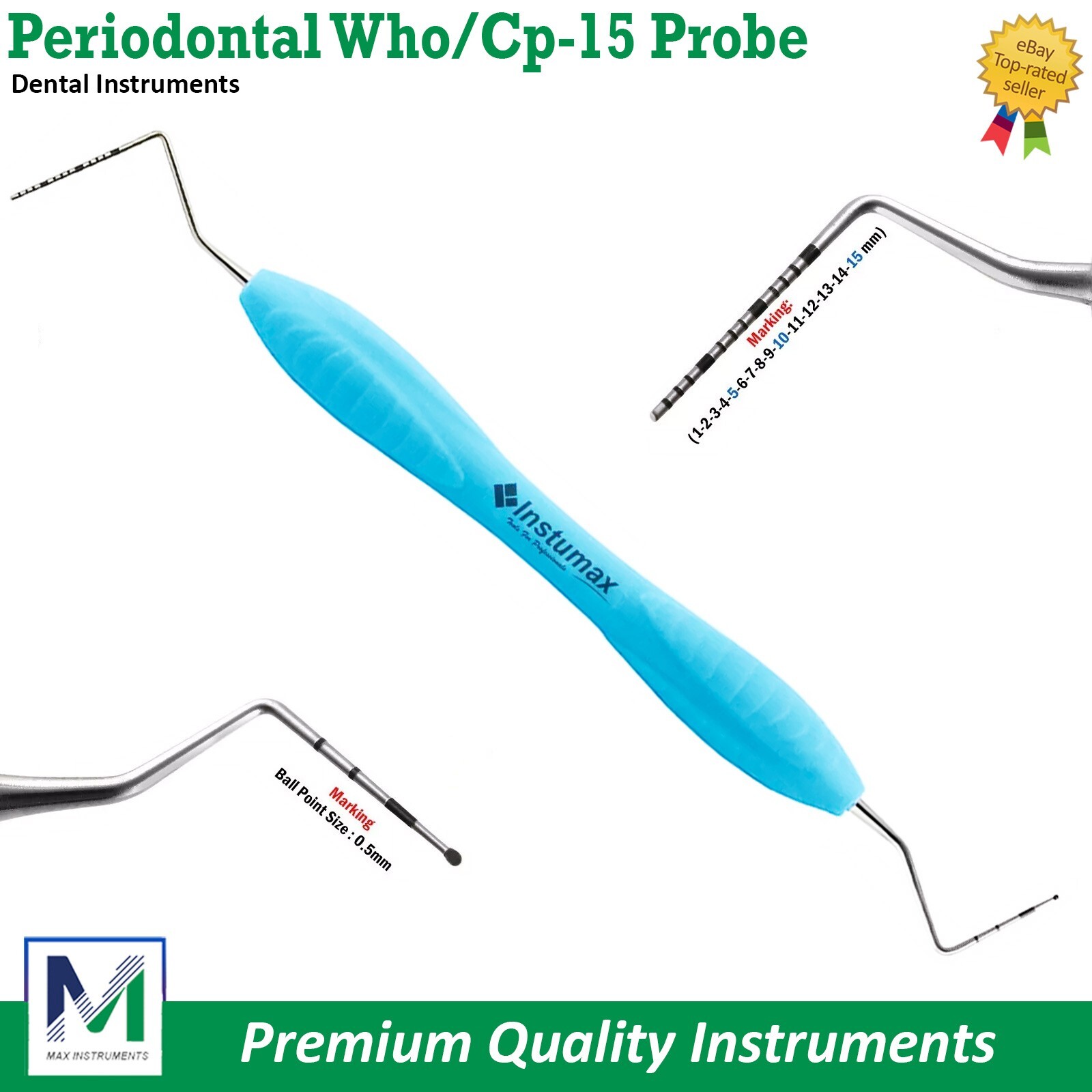 Dental Periodontal Probes UNC-15, WHO Ball Ended BPE Probe Markings Color Coated