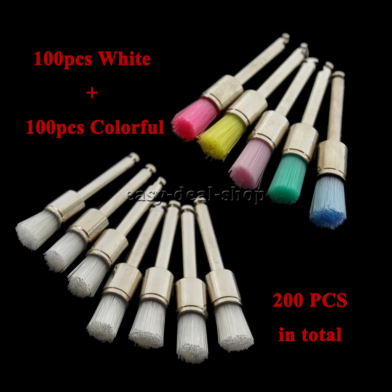 200 Pcs Dental White & Colorful Nylon Latch Flat Polishing Polisher Prophy Brush