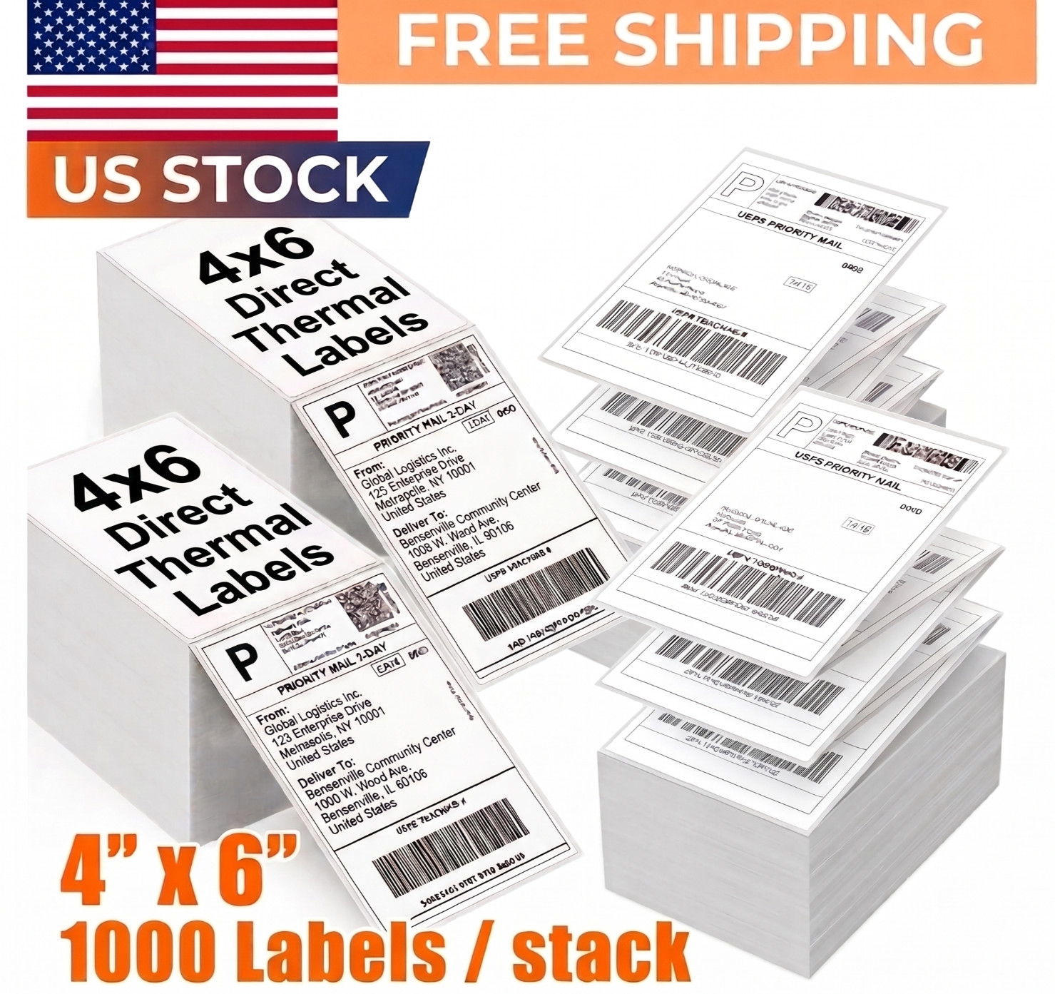 4 x 6 Fanfold Direct Thermal Shipping Labels – 1000 Labels | Fanfold Stack