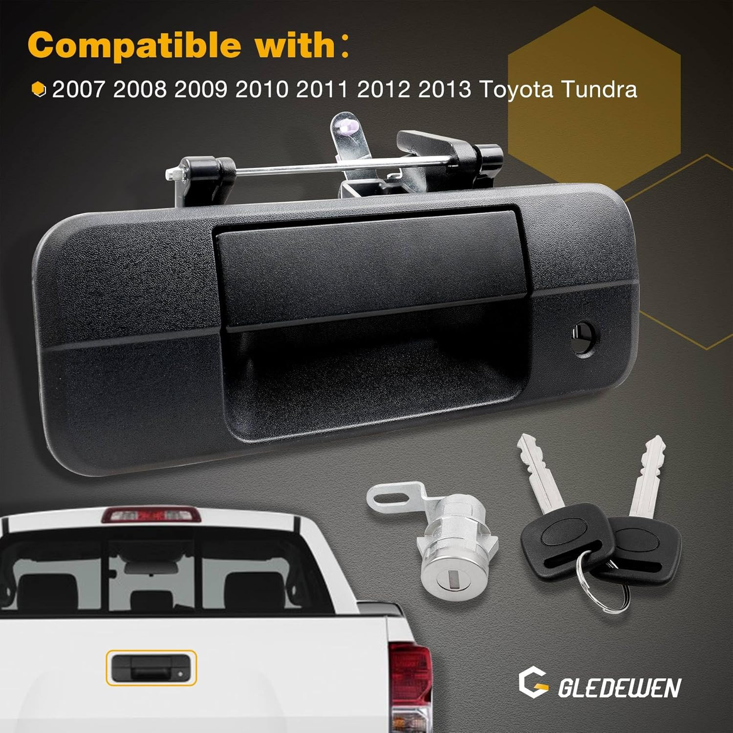 Metal Tailgate Handle w Key Lock Latch Replacement for 2007-2013 Toyota Tundra