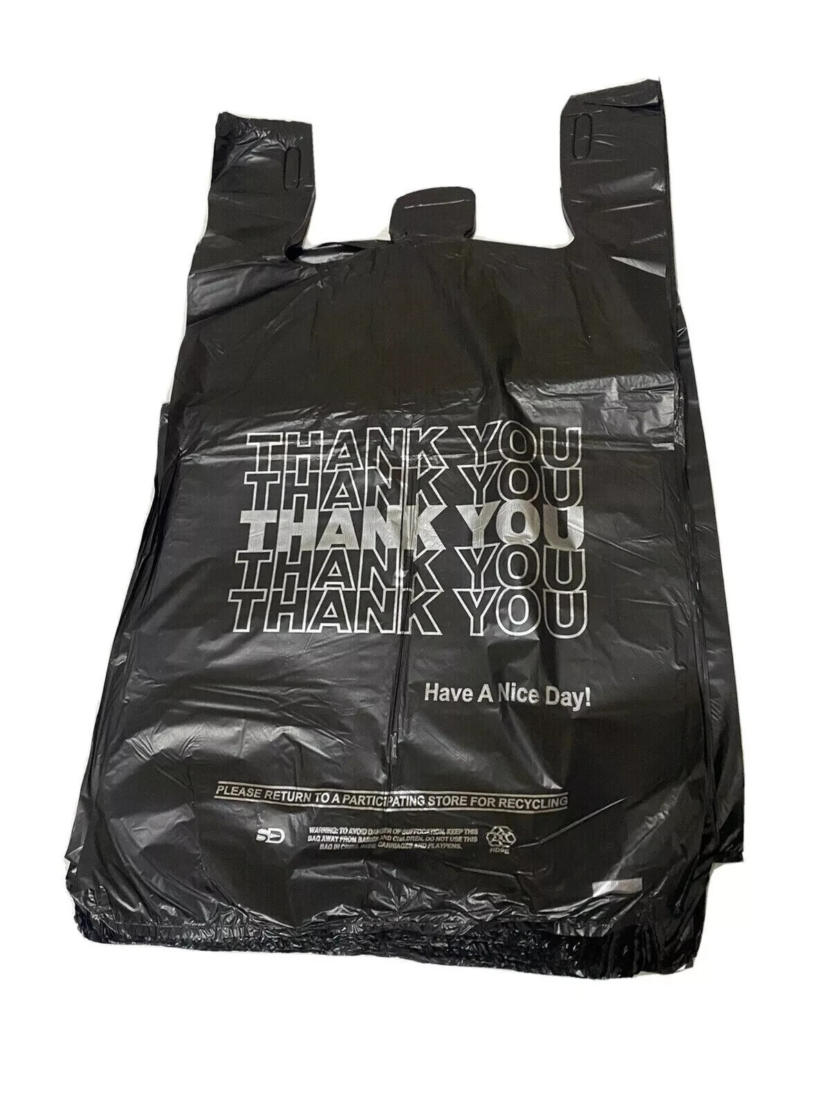 NEW 50 ct PLASTIC SHOPPING BAGS T-SHIRT TYPE, GROCERY BLACK SMALL SIZE BAGS….