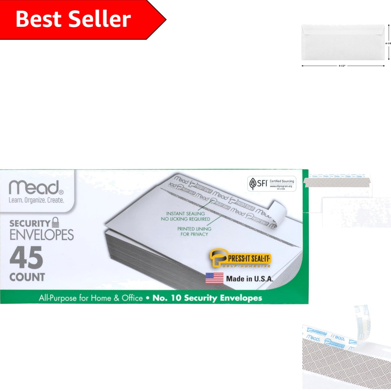 Envelopes, Security, Press-it Seal-it, 4-1/4 X 9-1/2 Inches, White, 45/Box