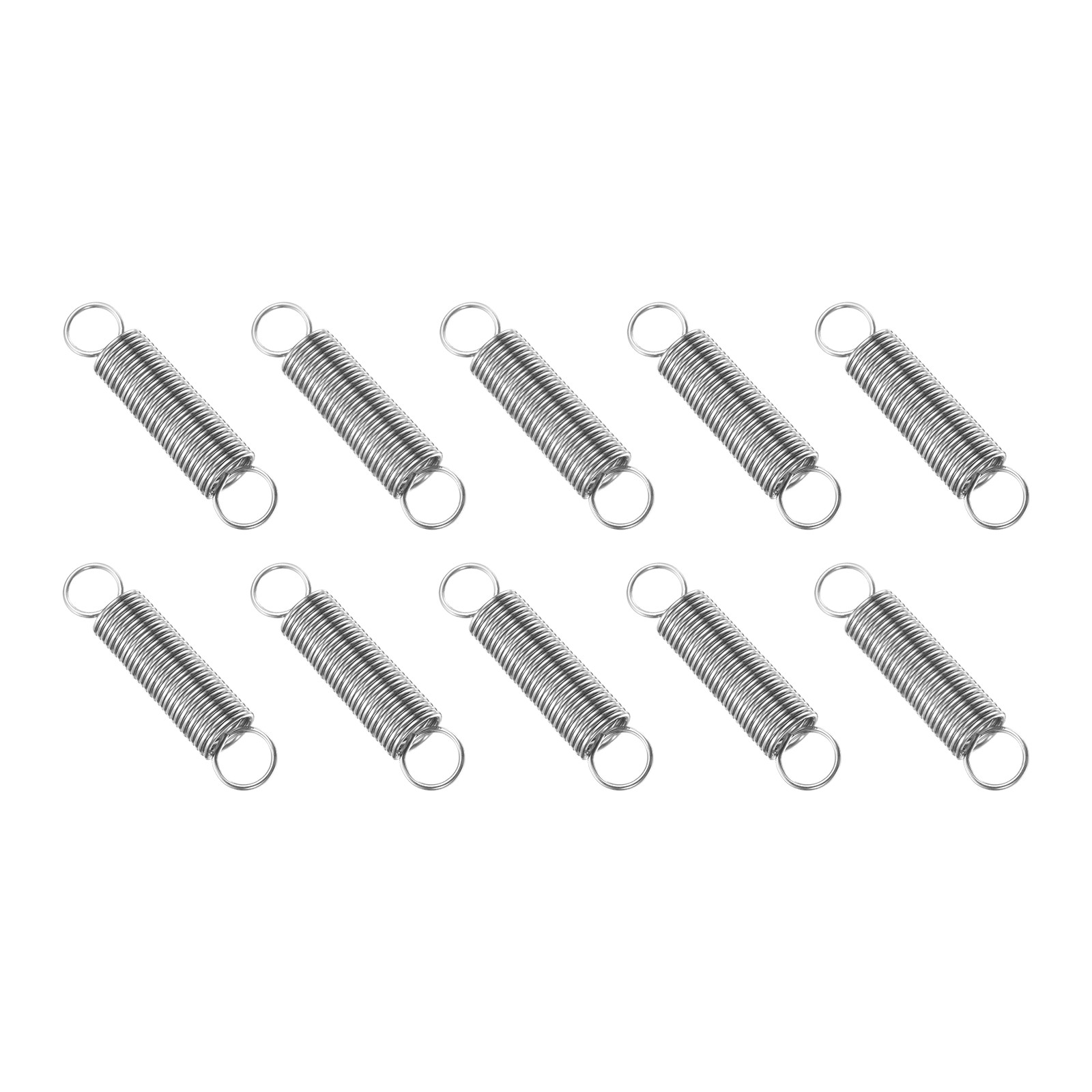 Extension Spring, 10pcs Wire Diameter 0.03″, OD 0.31″, Free Length 1.2″, Silver