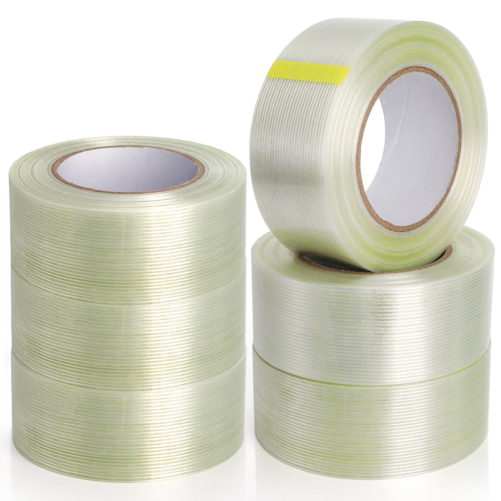 6 Rolls Filament Strapping Tape, 2” X 60Yds X 5.5Mil Reinforced Fiberglass Tape