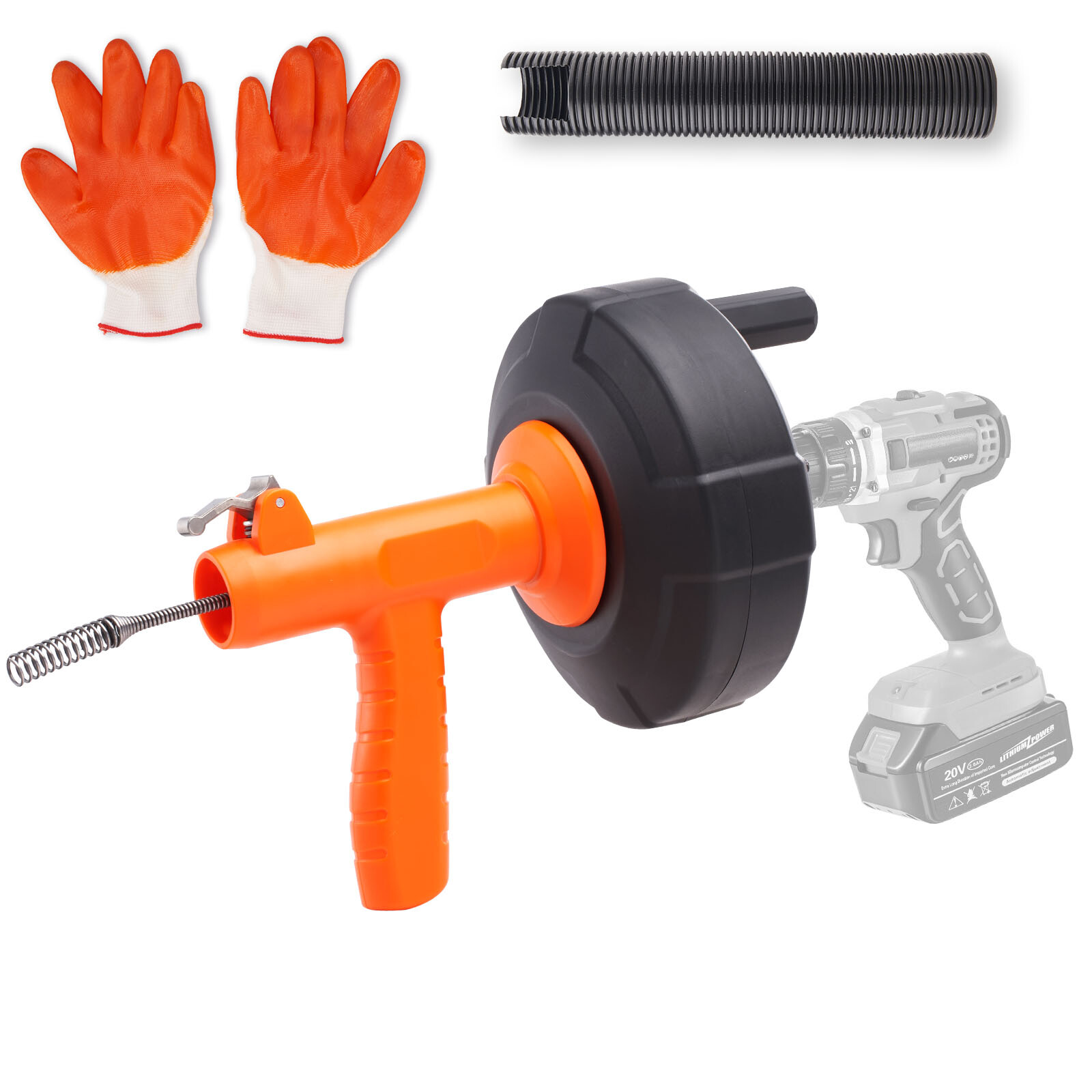 VEVOR 25Ft 1/4″ Plumbing Drain Cleaner Snake Drain Auger Cleaning Clog Remover