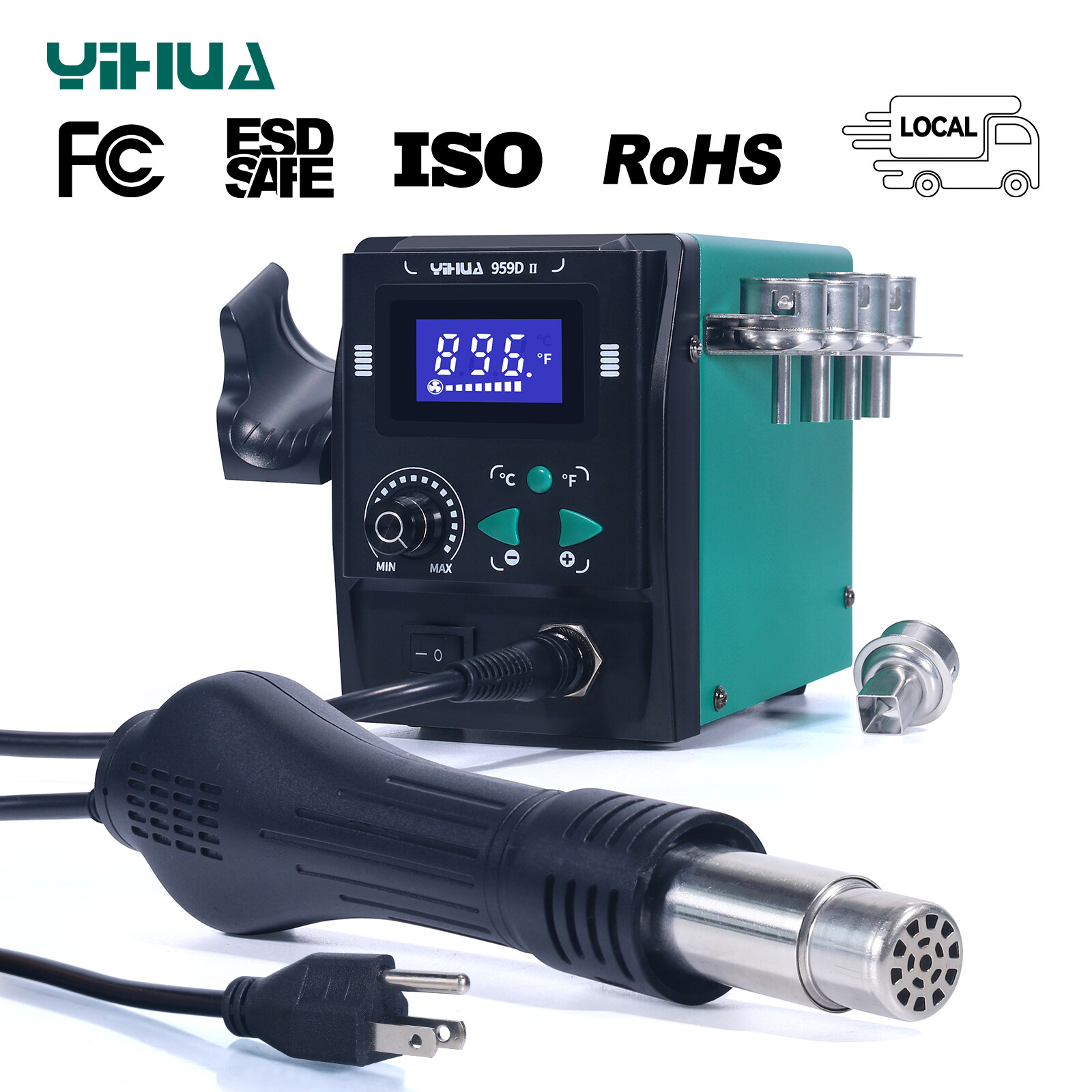 YIHUA 959D-II New Upgraded Easy Plug-pull Hot Air Gun Nozzles Soldering Station