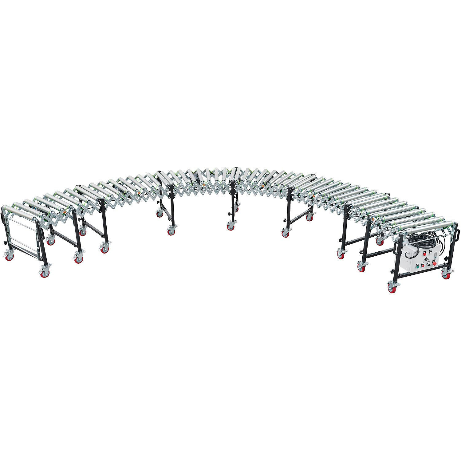 Global Industrial Powered Flexible Roller Conveyor 9’L 19’L 24″W Steel Rollers