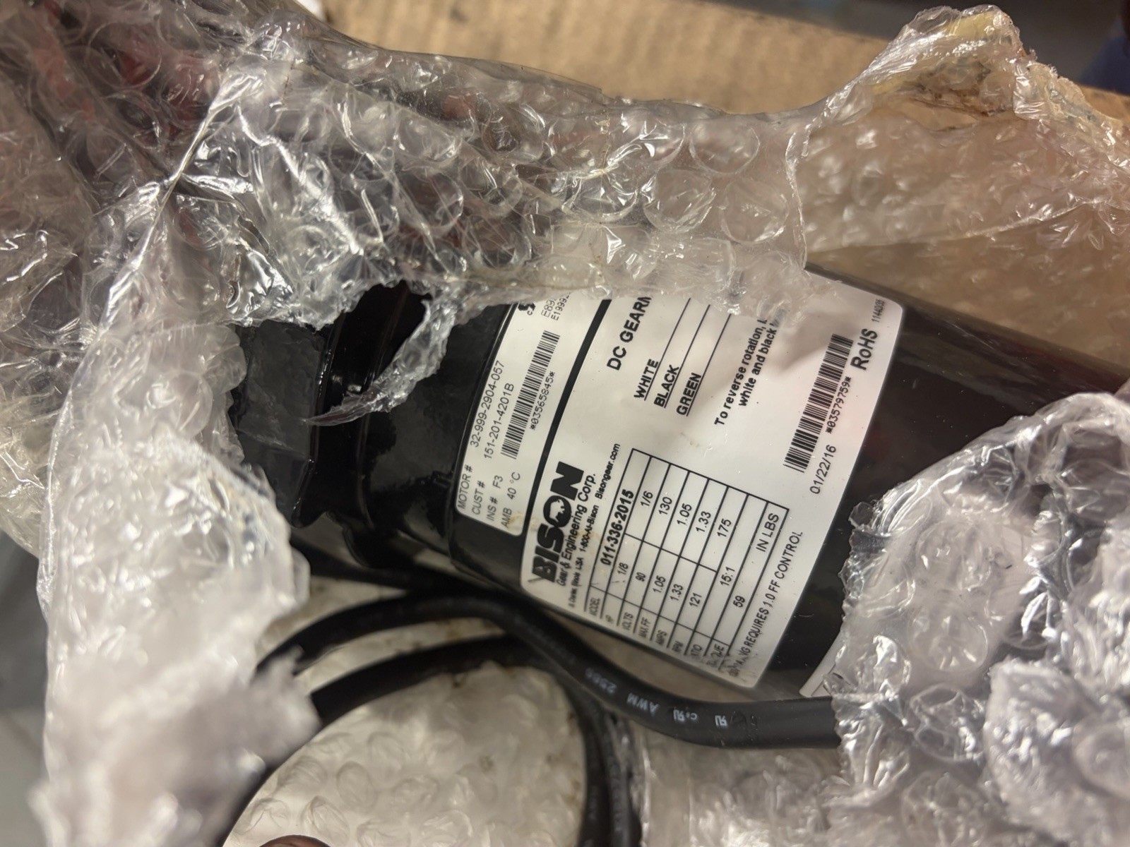 NEW BISON DC GEAR MOTOR 011-336-2015 90VDC 1/8HP 1840RPM