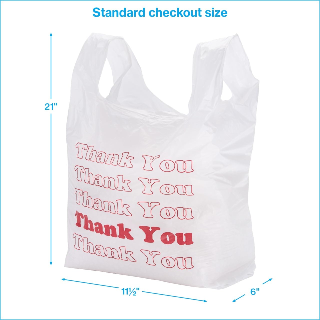 Thank You T-Shirt Bags – Pack of 1000 – (11 ½” x 6 x 21) – Thickness .48mil HDPE
