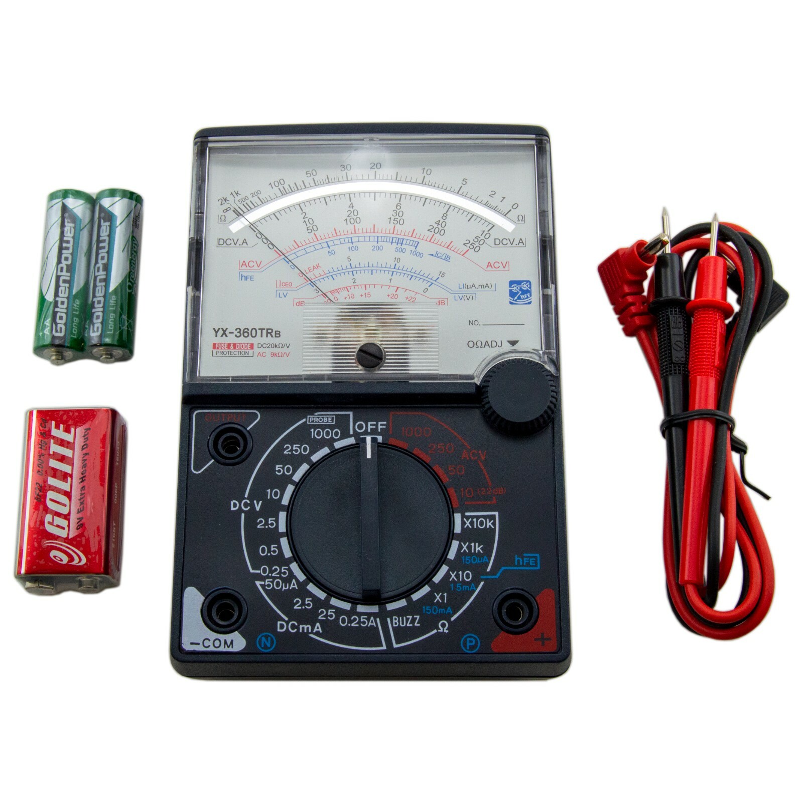 YX-360TRB Analog Multimeter with Leads, DC & AC Voltage, DC Current, Resistance