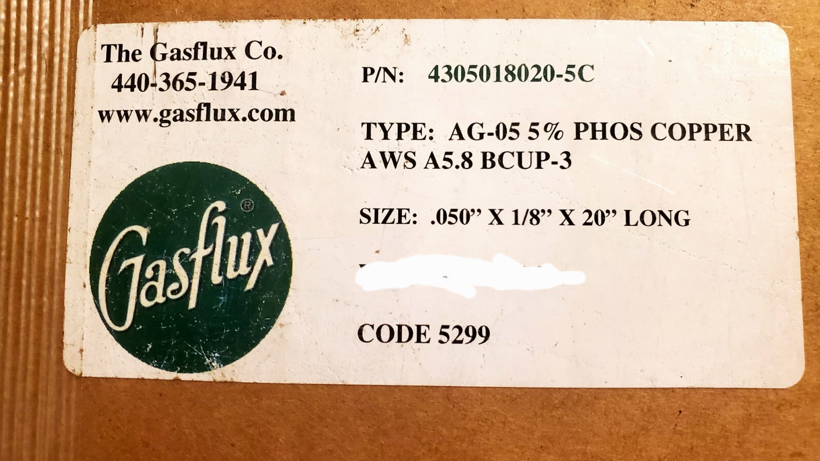 Gasflux AG-05 5% Silver Phosphorus Copper Brazing Rod AWS A5.8 BCUP-3 .05 x 1/8″