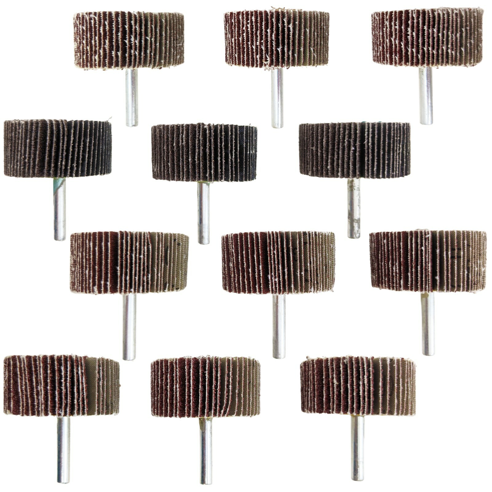 12 Pack ¼” Shank Flap Wheel Assortment, Includes 40, 60, 80, & 120 Grit 2″×1″×¼”