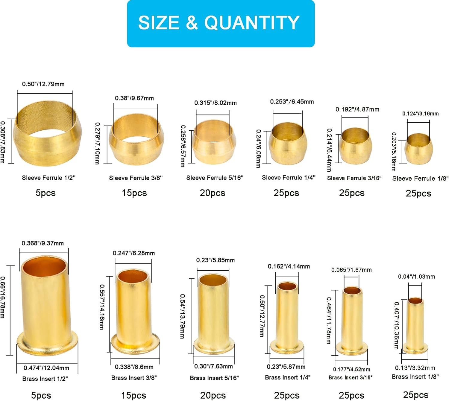 Brass Compression Fittings Assortment Kit for Air Water Fuel Oil Gases