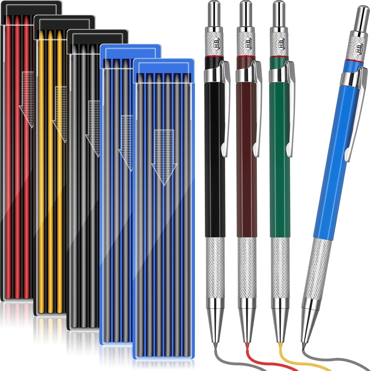 4 Pieces Welder Pencil with 60 round Refills Metal Marker Pen for Construction