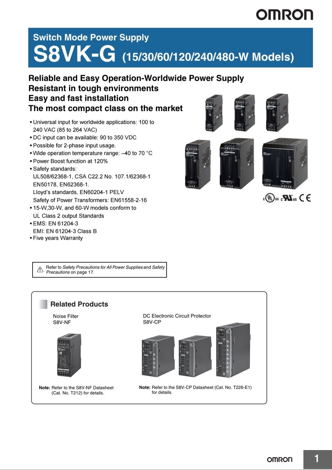 OMRON S8VK-G06012 DC POWER SUPPLY 12VDC, 4.5A, 50/60 HZ